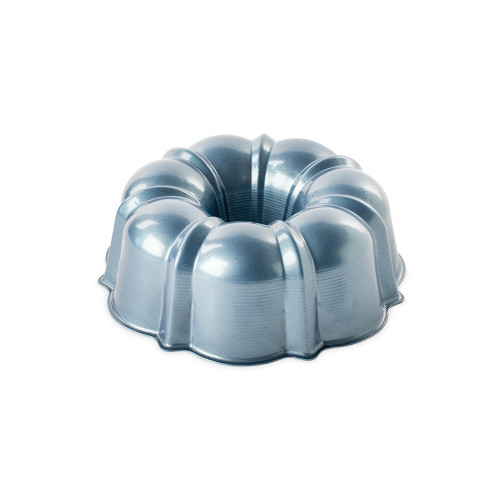 Nordic Ware 6-cup aluminum bundt pan in twilight blue with classic fluted design and center tube