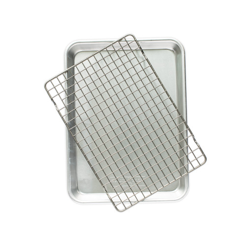 Nordic Ware aluminum quarter sheet pan with black nonstick cooling rack, natural silver finish