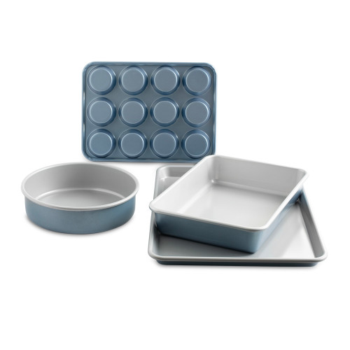 Nordic Ware Brilliant Bakeware nonstick baking pan set with four rectangular pans in charcoal gray finish