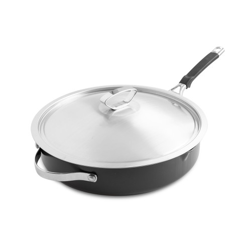 Nordic Ware Verde 12-inch ceramic nonstick skillet with matching lid, forest green exterior, angled view