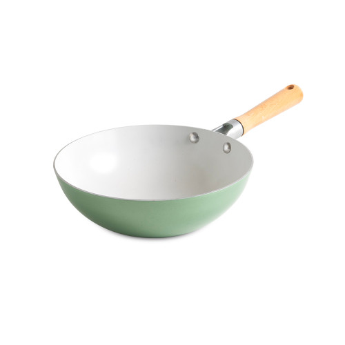 Nordic Ware Cardamom 10-inch ceramic nonstick wok, round with sloped sides, cream white finish