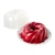 Red Nordic Ware aluminum bundt pan with white translucent plastic cake keeper dome