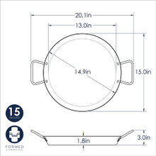 nordic ware paella pan technical drawing with measurements