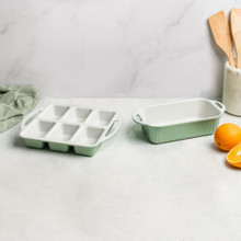 cardamom bakeware loaf and mini loaf pans displayed on countertop