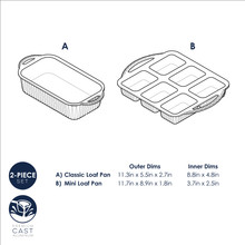 nordic ware cardamom bakeware loaf set technical drawing showing measurements