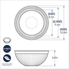 3 piece prep and serve mixing bowl set dimensional drawing