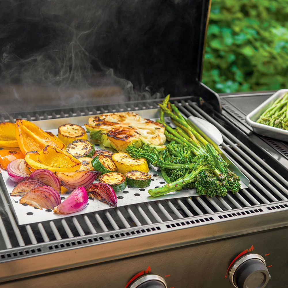 nordic ware grill topper on grill top with assorted veggies