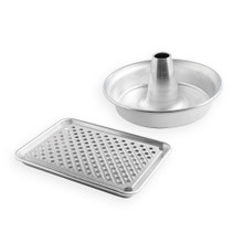 vertical chicken roaster with Quarter Sheet with Multi-Task Oven & Cooling Rack on white background