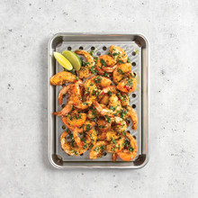 Overhead image of Quarter Sheet & Multi Task Rack with shrimp