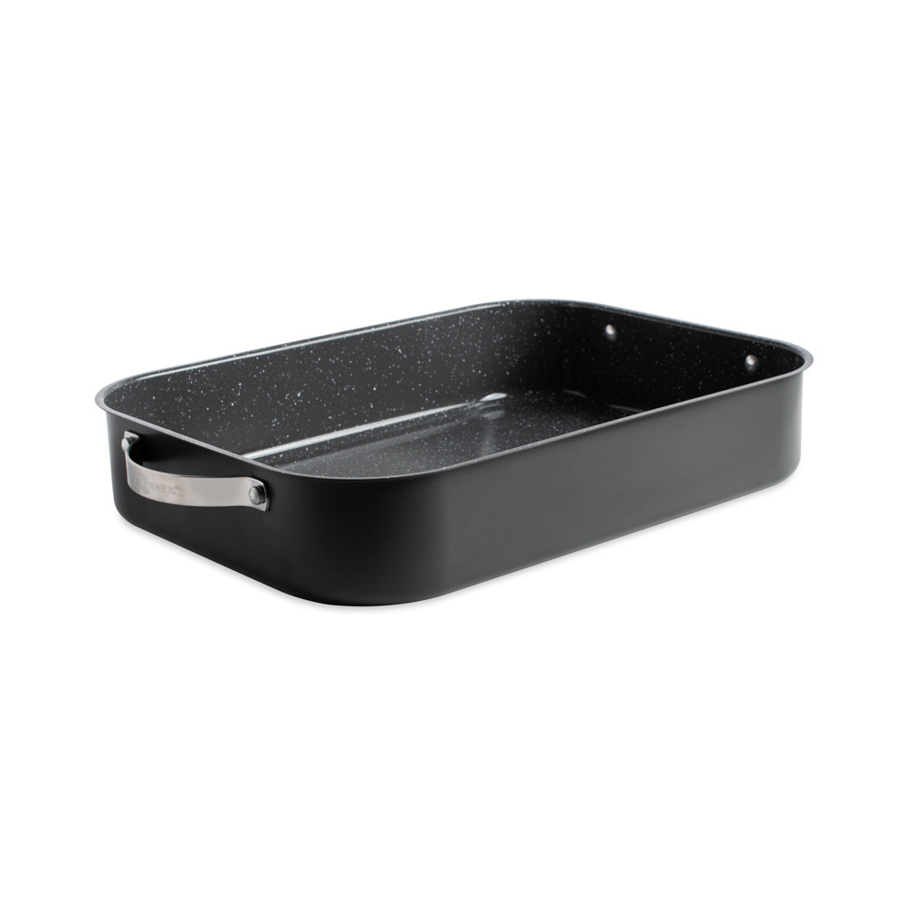Nordic Ware Verde Grand Roaster with speckled nonstick interior and stainless steel handles