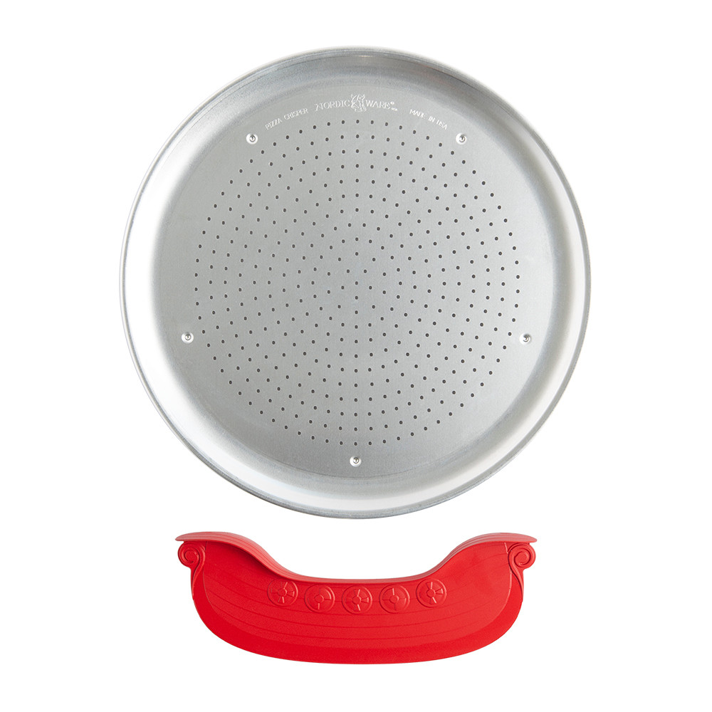 nordic ware 16" perforated pizza crisper pan with rock the boat pizza cutter