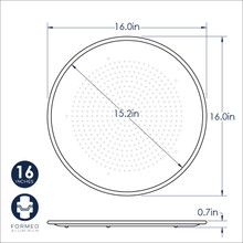 hot air pizza crisper technical drawing showing measurements