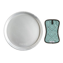 nordic ware 14 inch deep dish pizza pan and cotton hot pad with silicone geometric detailing