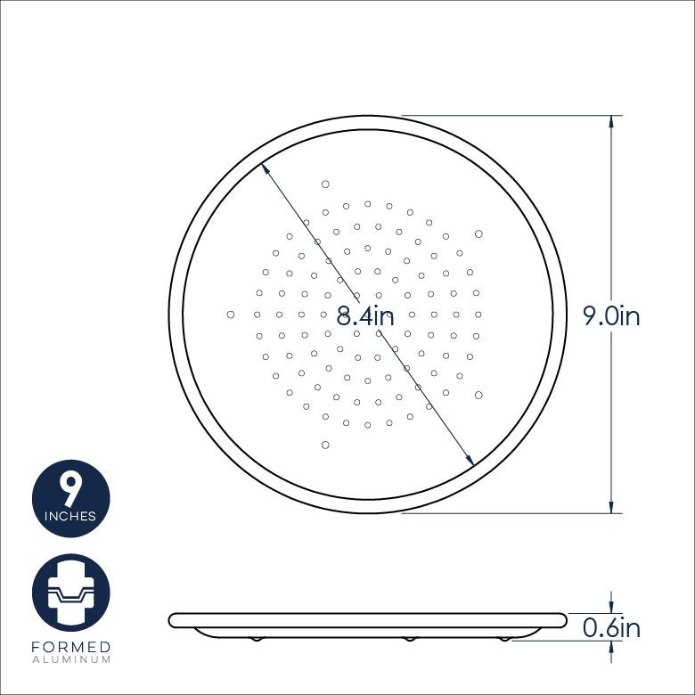 Nordic Ware aluminum pizza crisper pan, circular with perforated bottom and raised rim, natural silver finish