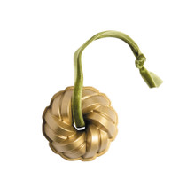 Braided Ornament Gold - a beautiful gold ornament with exquisite details and craftsmanship placed on a white background.