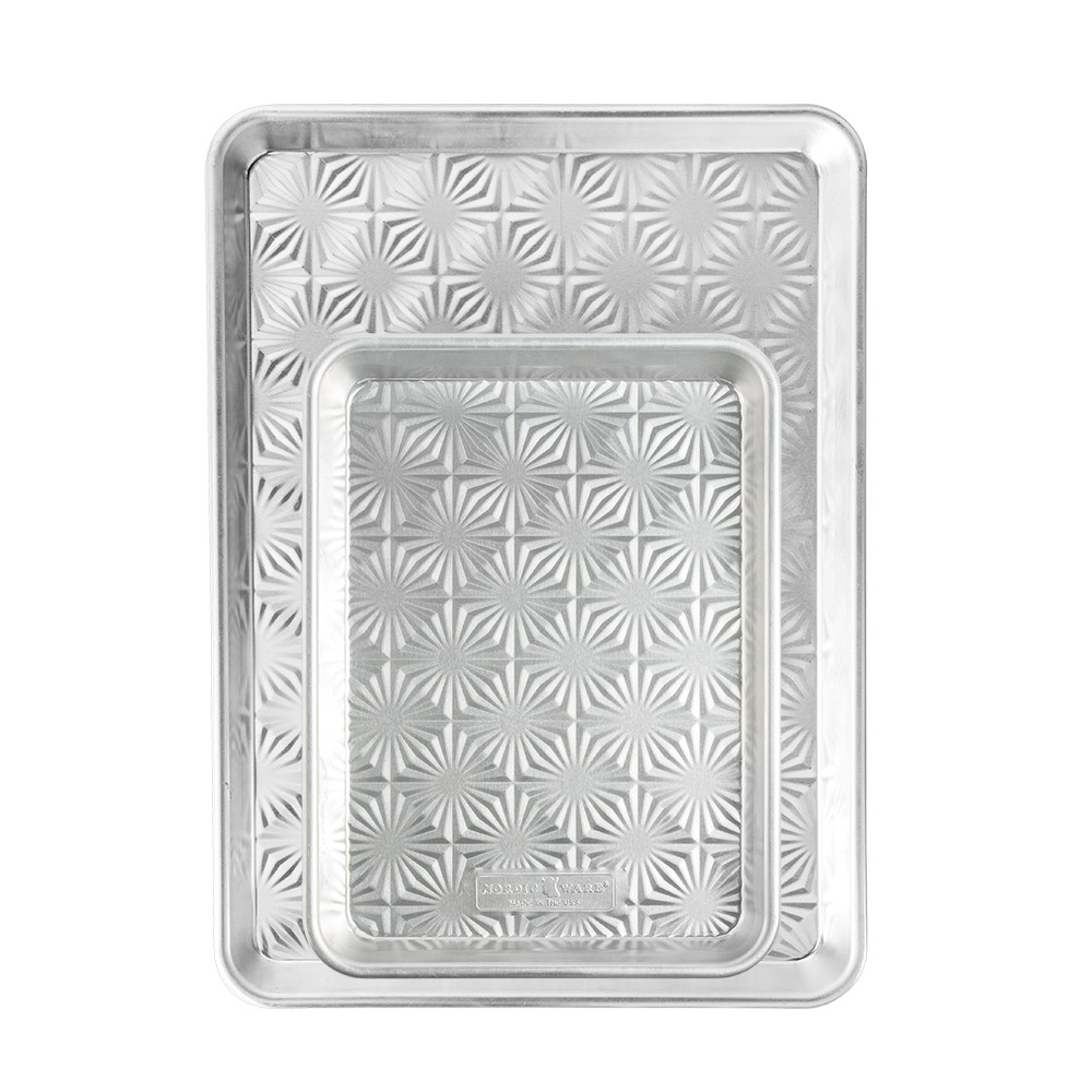nordic ware vintage starburst baking sheet set including one half sheet and one quarter sheet