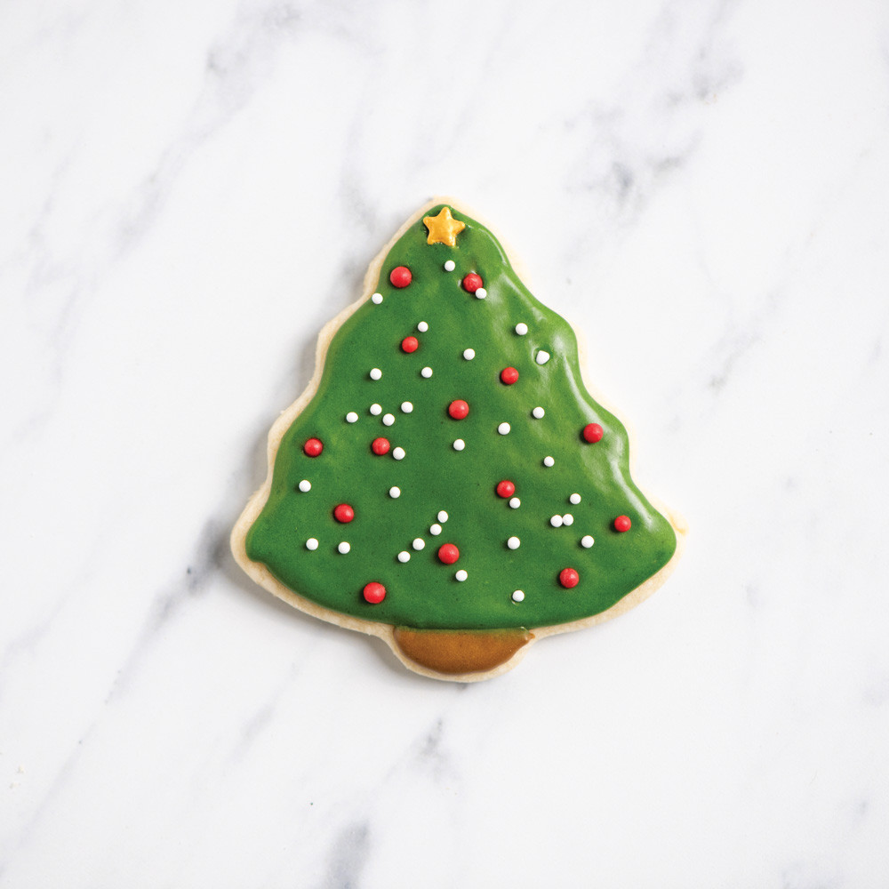 decorated christmas tree shaped cookie