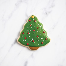 decorated christmas tree shaped cookie