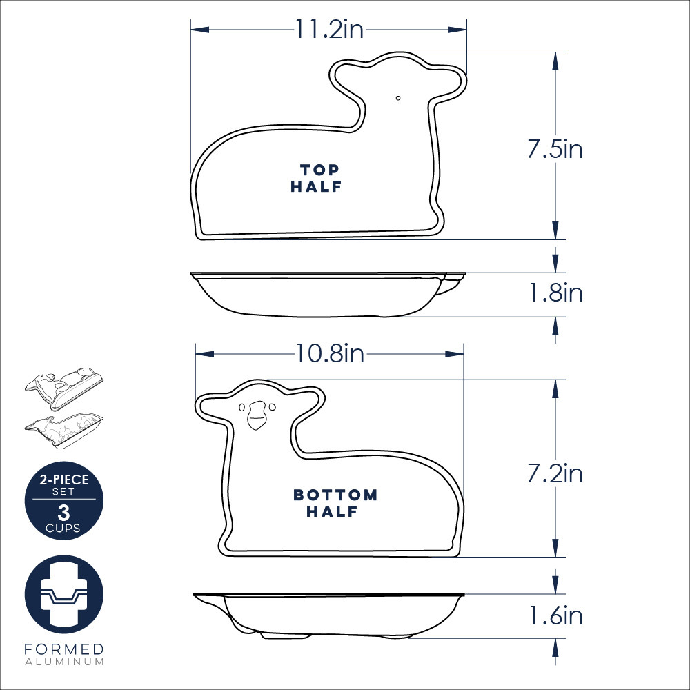 Nordic Ware aluminum 3D lamb cake pan, detailed sheep-shaped mold with textured wool pattern, natural silver finish