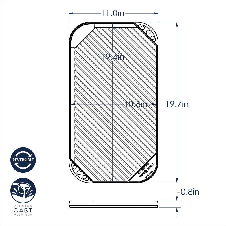 Nordic Ware aluminum reversible griddle, rectangular with smooth and ridged surfaces, natural silver finish