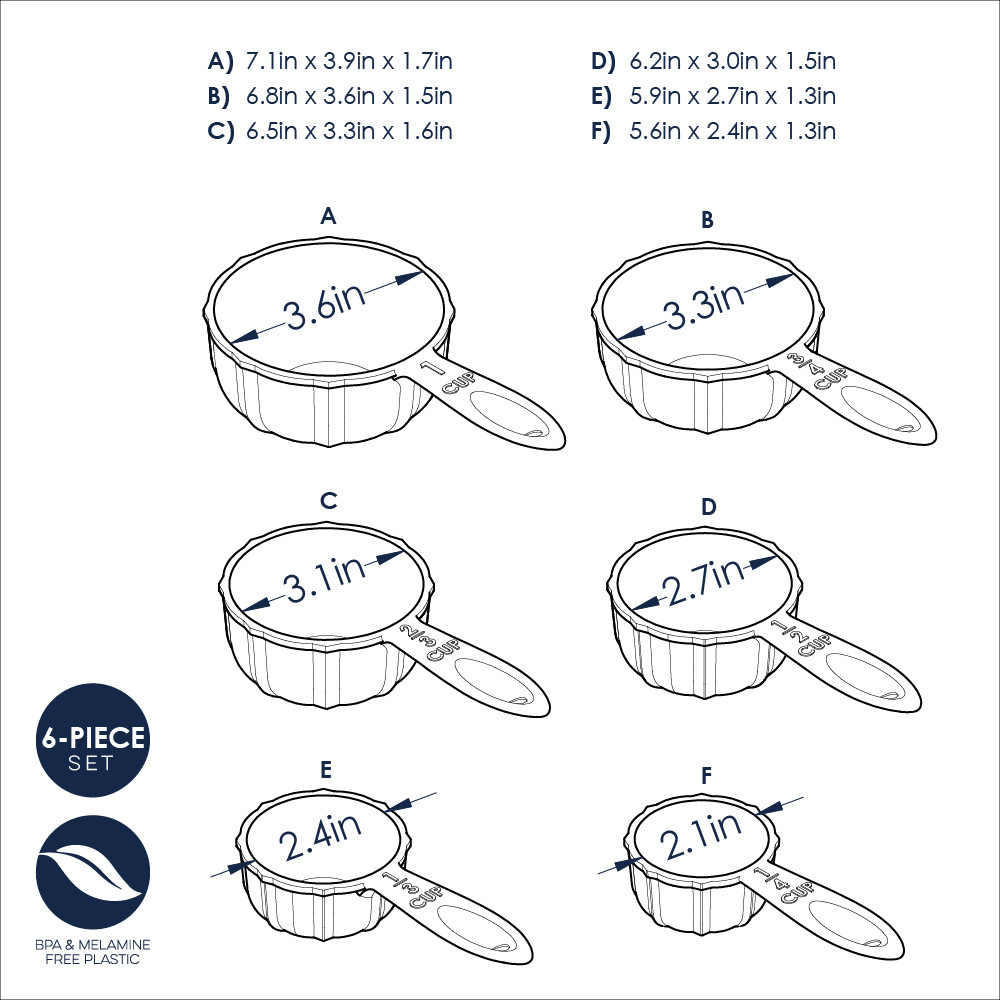 Nordic Ware bundt-shaped measuring cups in translucent sea glass blue technical drawing