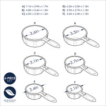Nordic Ware bundt-shaped measuring cups in translucent sea glass blue technical drawing