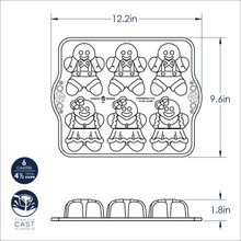 Nordic Ware aluminum gingerbread kids cakelet pan with six child-shaped cavities, natural silver finish