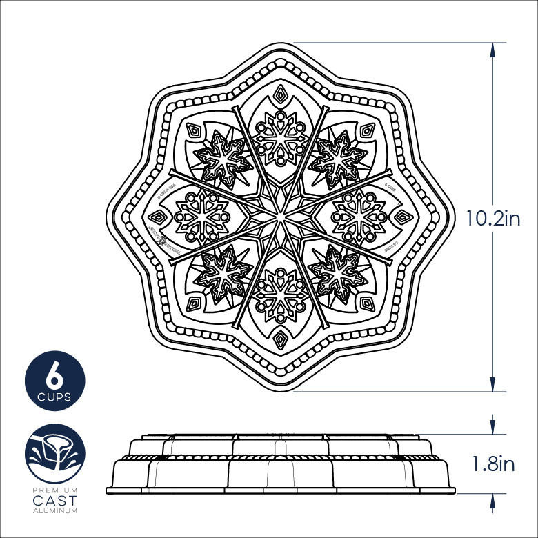 Nordic Ware Sweet Snowflakes aluminum shortbread pan with six detailed snowflake-shaped cavities, natural finish