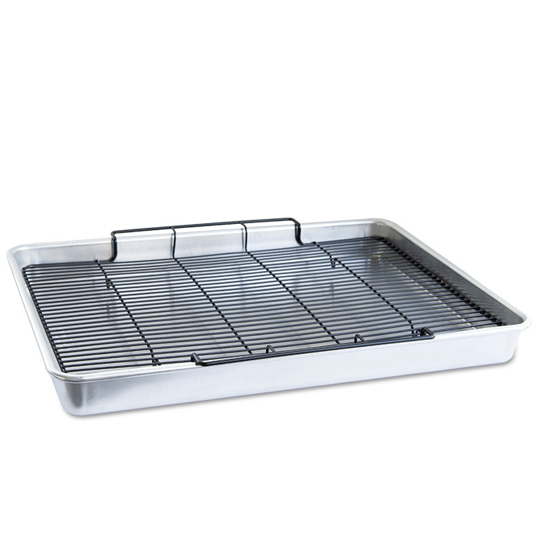 Nordic Ware aluminum extra large baking sheet with matching wire cooling rack, natural silver finish