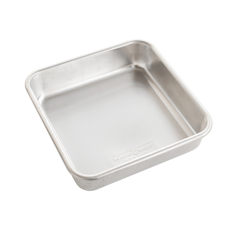 Nordic Ware Naturals aluminum 8-inch square baking pan with straight sides and natural silver finish