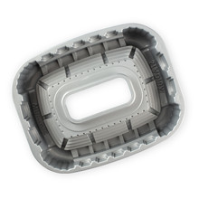 Nordic Ware Stadium Bundt pan interior view, aluminum with silver nonstick coating and geometric ridged design