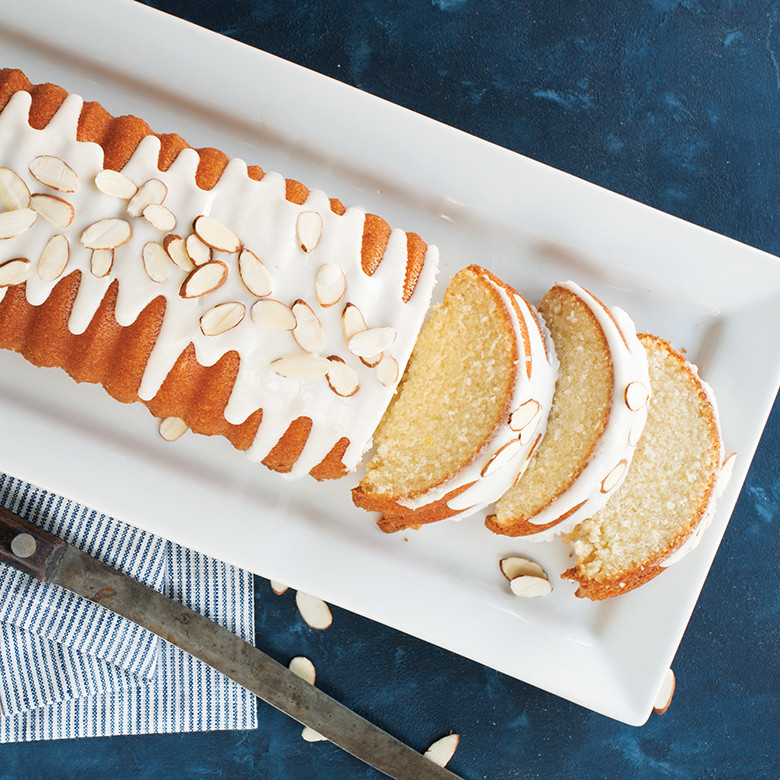Nordic Ware aluminum loaf pan with detailed almond-shaped design molded into bottom, natural silver finish