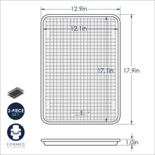 Nordic Ware Prism aluminum half sheet pan with black nonstick cooling grid, silver finish bakeware set