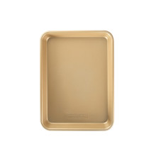 Nordic Ware nonstick quarter sheet baking pan, rectangular aluminum with dark coating and raised edges