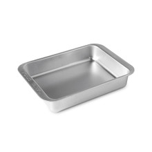 Nordic Ware aluminum rectangular baking dish with raised edges, natural silver finish, compact size
