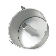 Nordic Ware aluminum angel food cake pan with removable center cone, natural silver finish, overhead view