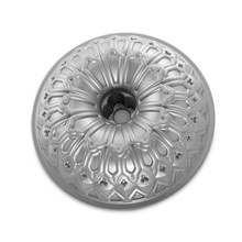 Nordic Ware aluminum Stained Glass Bundt pan with intricate geometric fluted design, silver finish