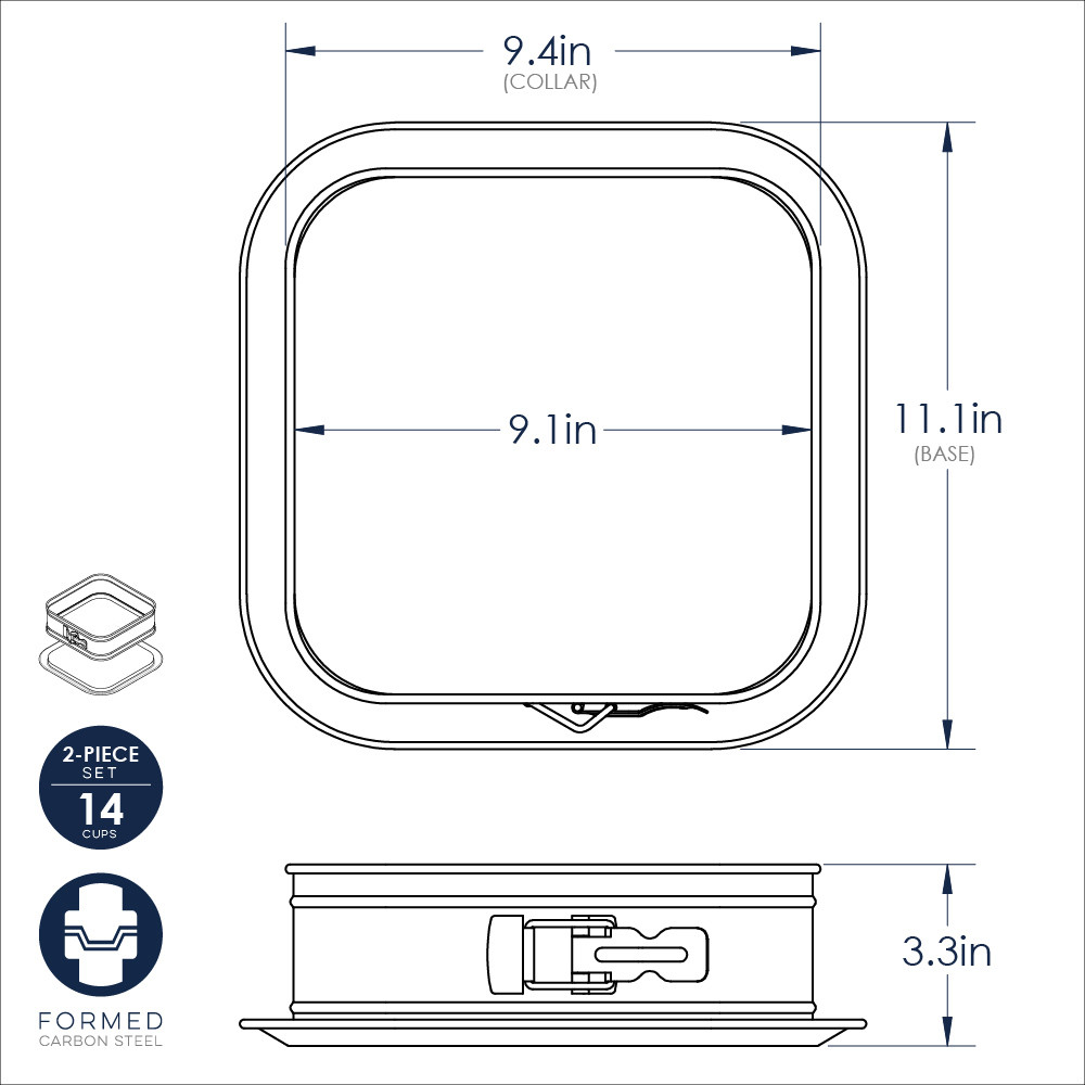 Nordic Ware aluminum square springform pan with removable bottom and adjustable side clasp, silver finish