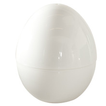 Nordic Ware white electric egg boiler with clear lid, compact round appliance for countertop cooking