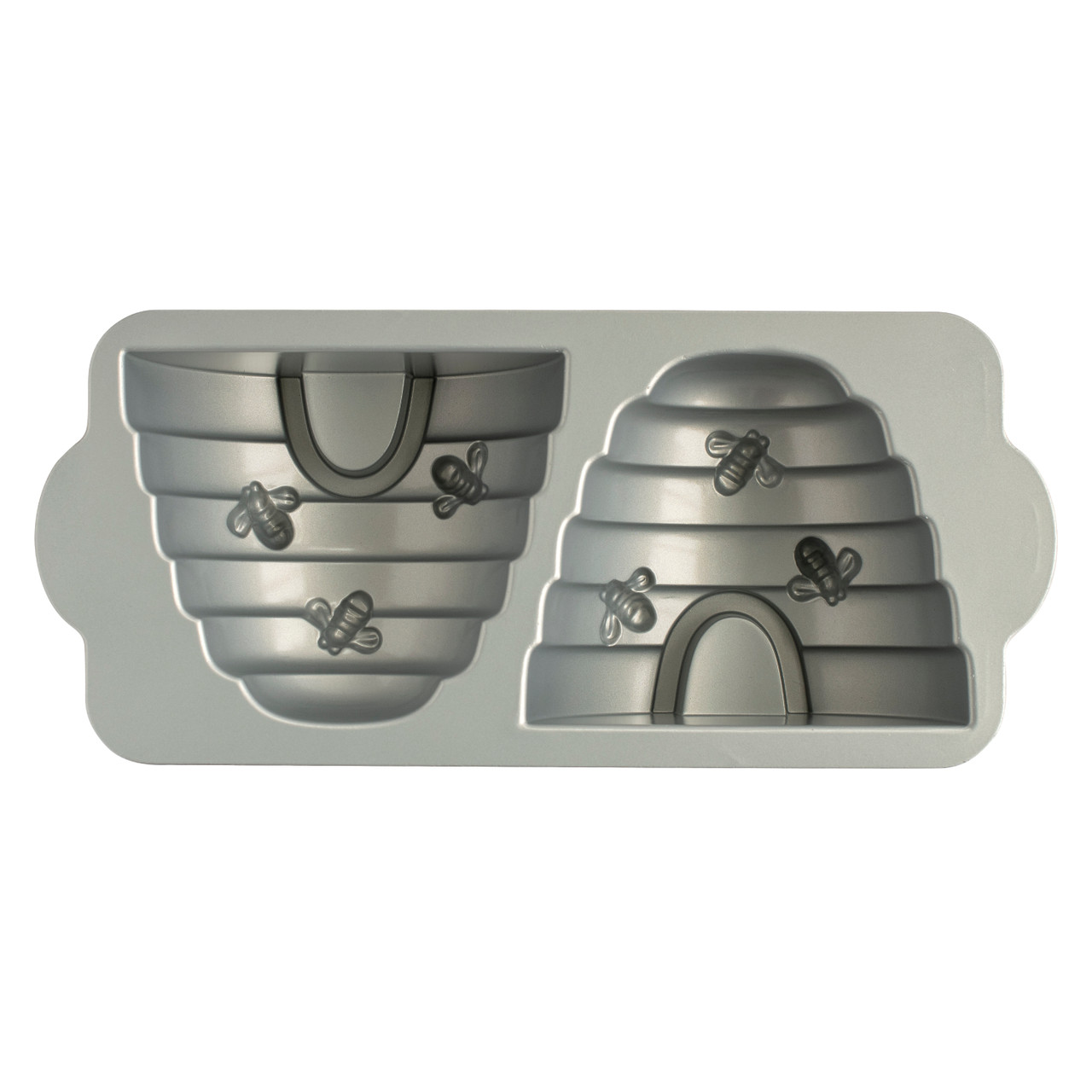 Nordic Ware aluminum beehive-shaped cake pan with toffee-colored nonstick interior, showing hexagonal honeycomb pattern