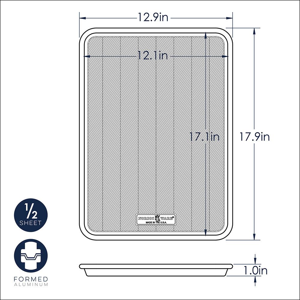 Nordic Ware aluminum half sheet baking pan with geometric prism textured surface, natural finish
