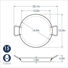 Nordic Ware aluminum paella pan, wide shallow circular cookware with sloped sides, natural silver finish