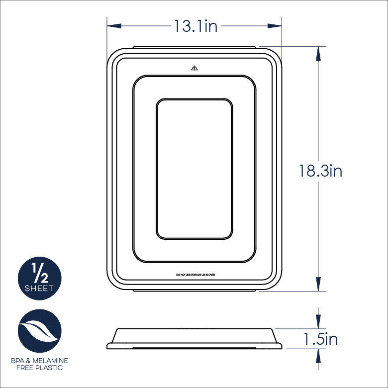 Nordic Ware half sheet storage cover dimensional diagram showing measurements and specifications