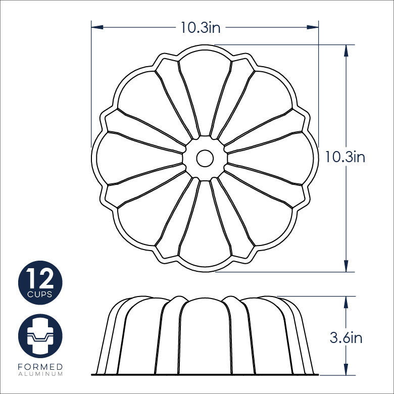 Nordic Ware 12-cup formed bundt pan, aluminum with fluted design and center tube, silver finish