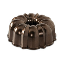 Nordic Ware cast aluminum Bundt pan with bronze exterior finish and fluted tube design
