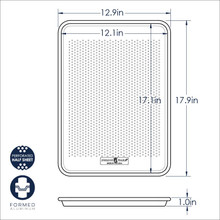 Nordic Ware aluminum perforated half sheet pan with evenly spaced holes, natural silver finish, rectangular shape