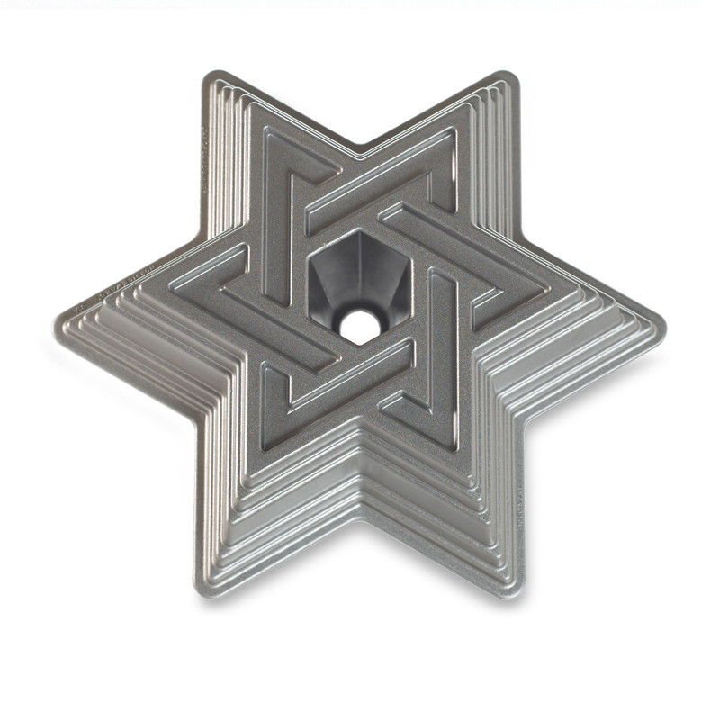 Nordic Ware aluminum Star of David bundt pan with six-pointed star design, cast aluminum with natural finish