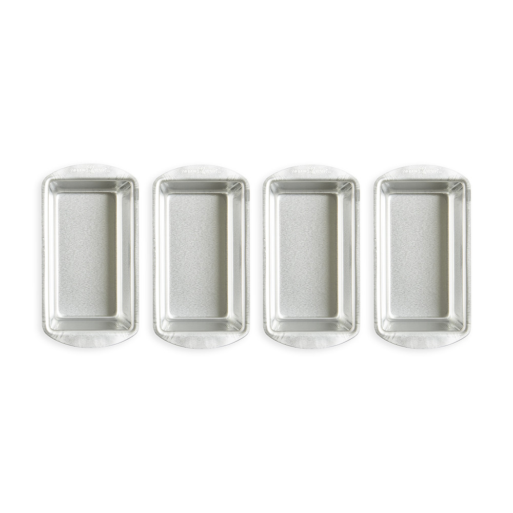 Nordic Ware Naturals aluminum mini loaf pans set of 4, rectangular baking pans with natural silver finish