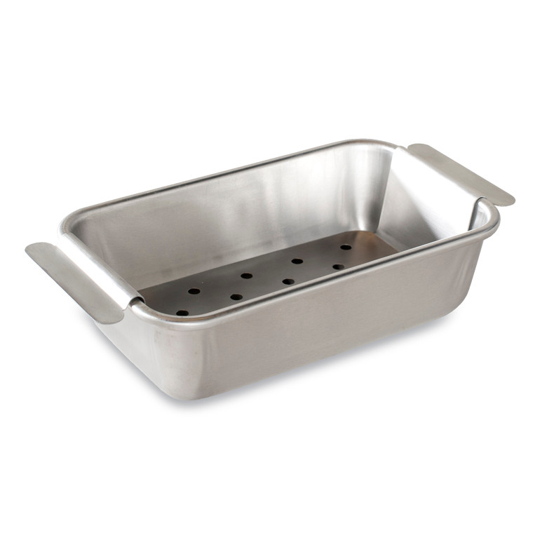 Nordic Ware aluminum meatloaf pan with perforated lifting trivet insert, natural silver finish