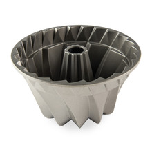Nordic Ware Kugelhopf bundt pan interior, aluminum with dark nonstick coating, swirled fluted design